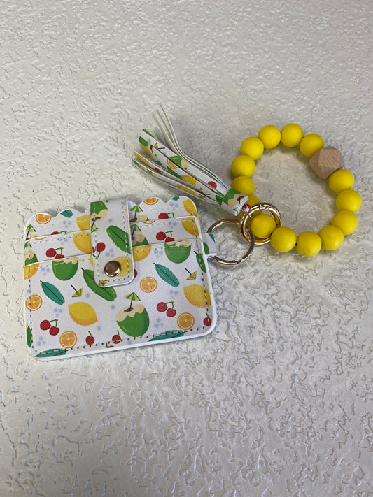 CUTE SILICONE WRISTLET WALLET MIXED FRUIT PRINT