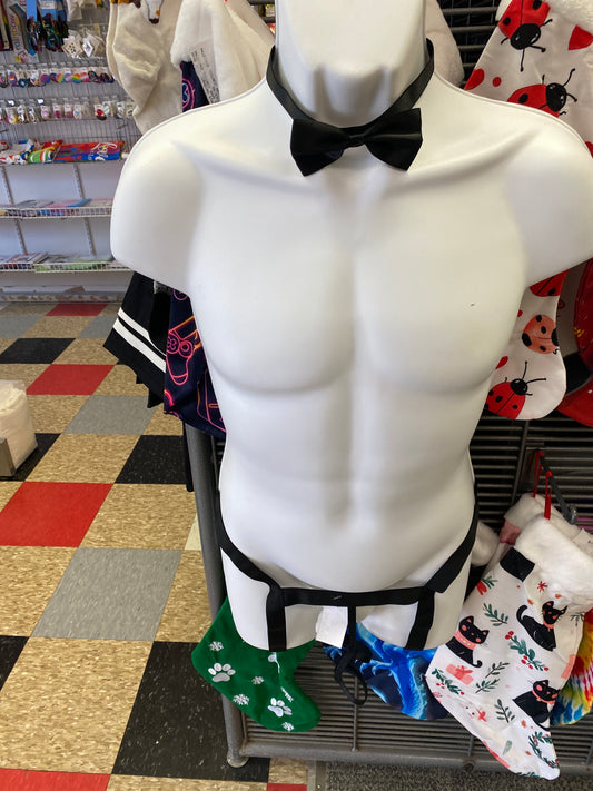 2PCS MENS BLACK UNDERWEAR SET WITH BOW TIE LARGE