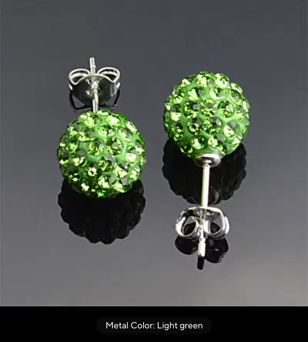 CRYSTAL BALL EARRINGS LIGHT GREEN