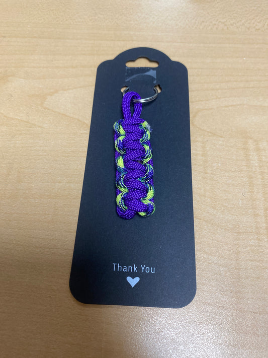 Paracord keychain zipper pull purple multi