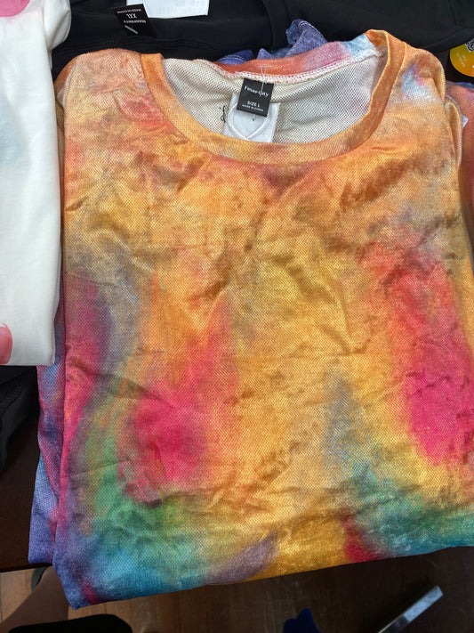 TIE DYE PRINT CREW SUNSET SHIRT LARGE