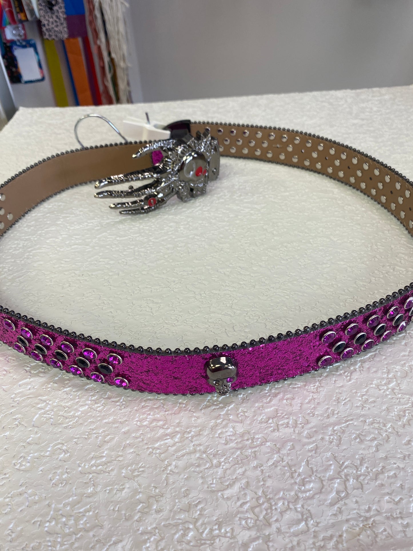 UNISEX GHOST HAND PUNK STYLE BELT ROSE RED