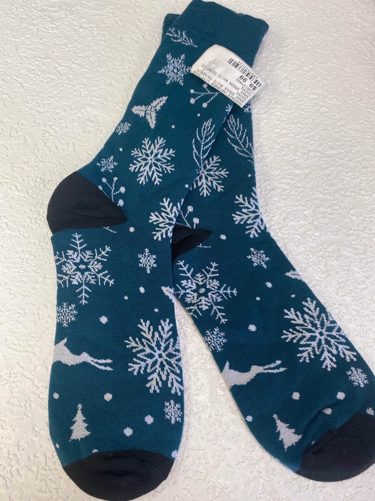 XMAS GREEN WHITE RAINDEER SOCKS