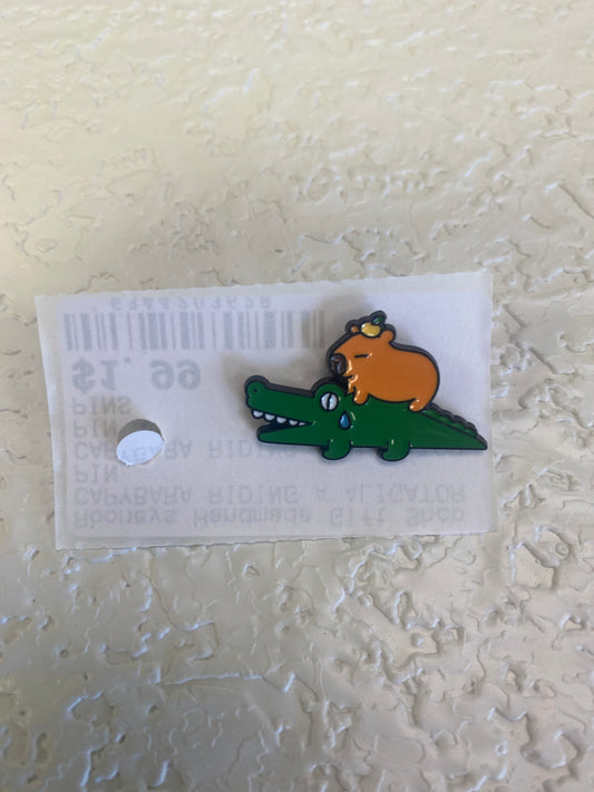 CAPYBARA RIDING A ALIGATOR PIN