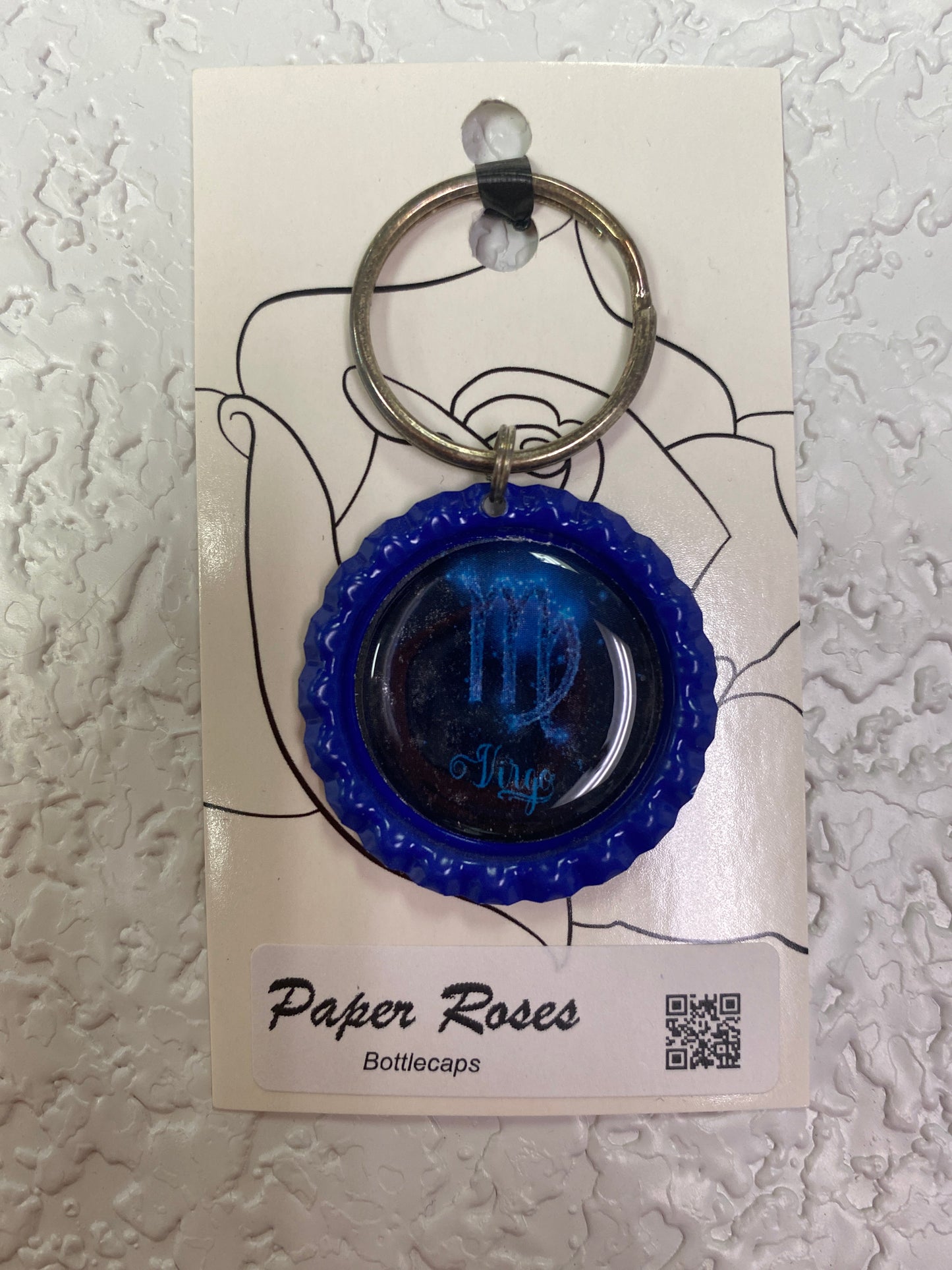 BLUE VIRGO BOTTLE CAP KEYCHAIN