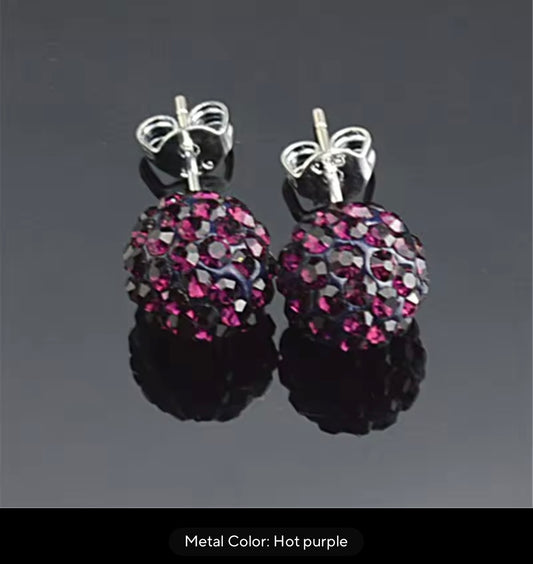 WINE RED BLACK ORE CRYSTAL BALL EARRINGS