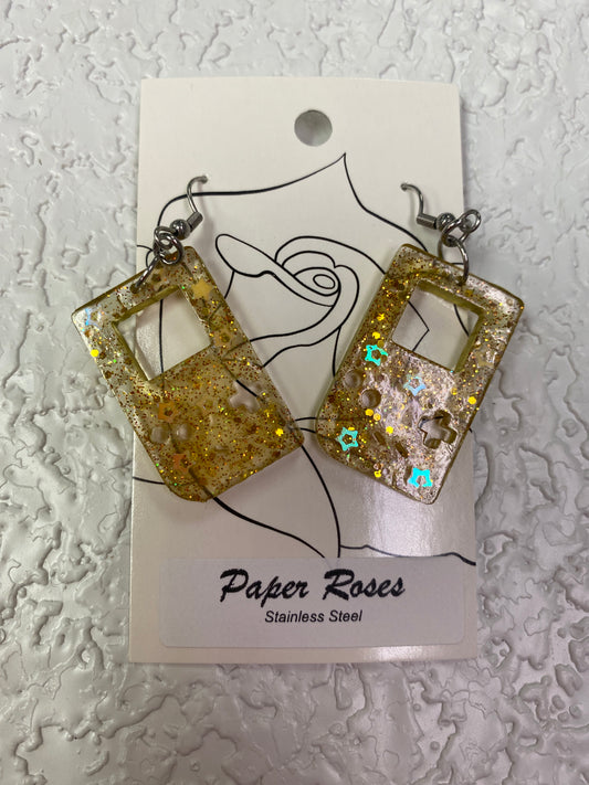GOLD RETRO GAME EARRINGS