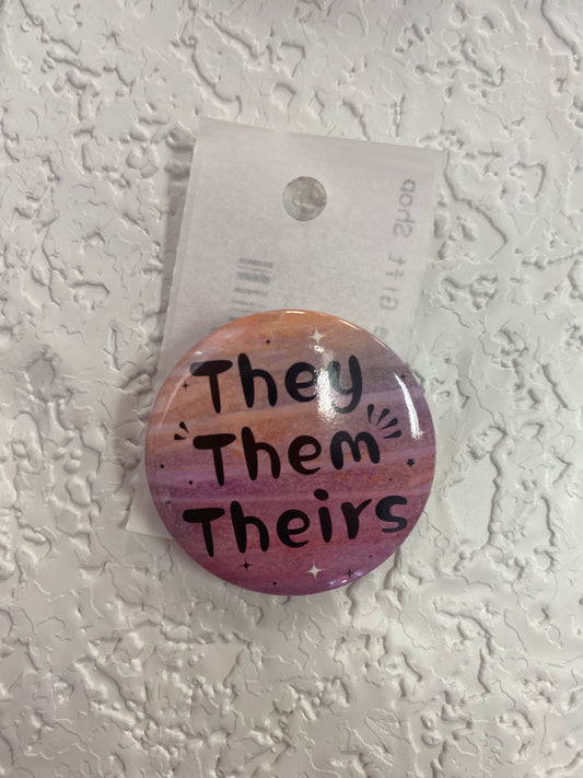 THEY THEM THEIRS ORANGE PURPLE BUTTON