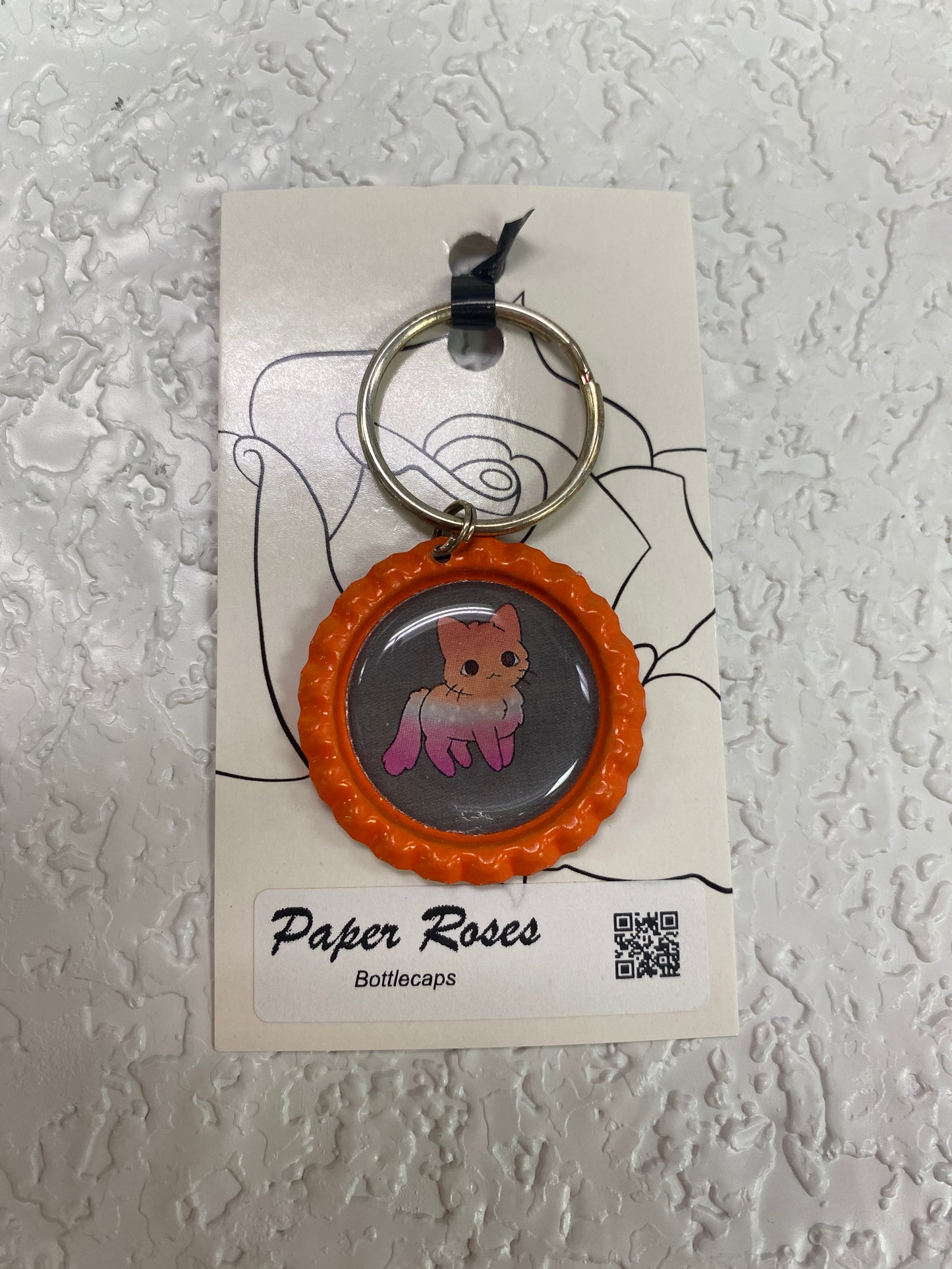 ORANGE LESBIAN CAT PRIDE BOTTLE CAP KEYCHAIN