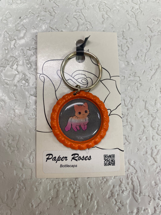 ORANGE LESBIAN CAT PRIDE BOTTLE CAP KEYCHAIN