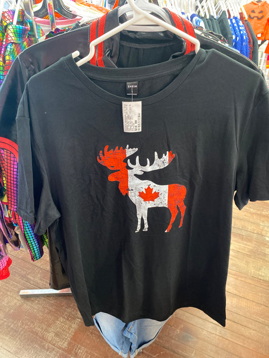 CANADA NATIONAL DAY ELK BLACK TSHIRT XXL