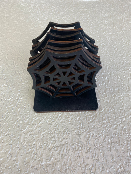 BLACK WOOD WEB COASTER SET