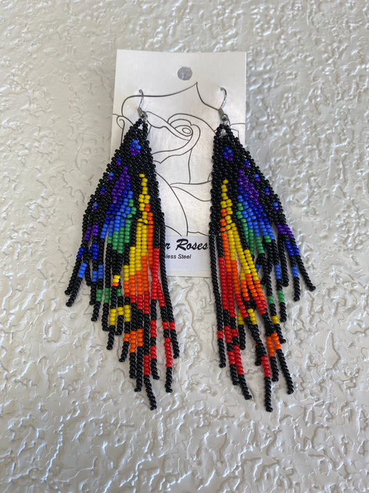 RAINBOW BEADED BUTTERFLY EARRINGS