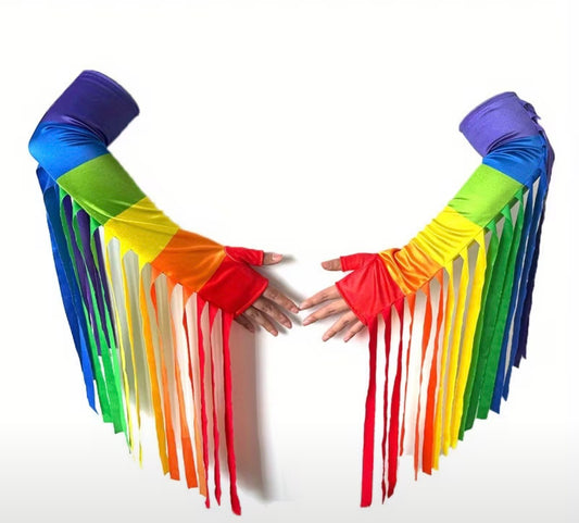 2PK RAINBOW TASSEL FLAG WAVING GLOVES