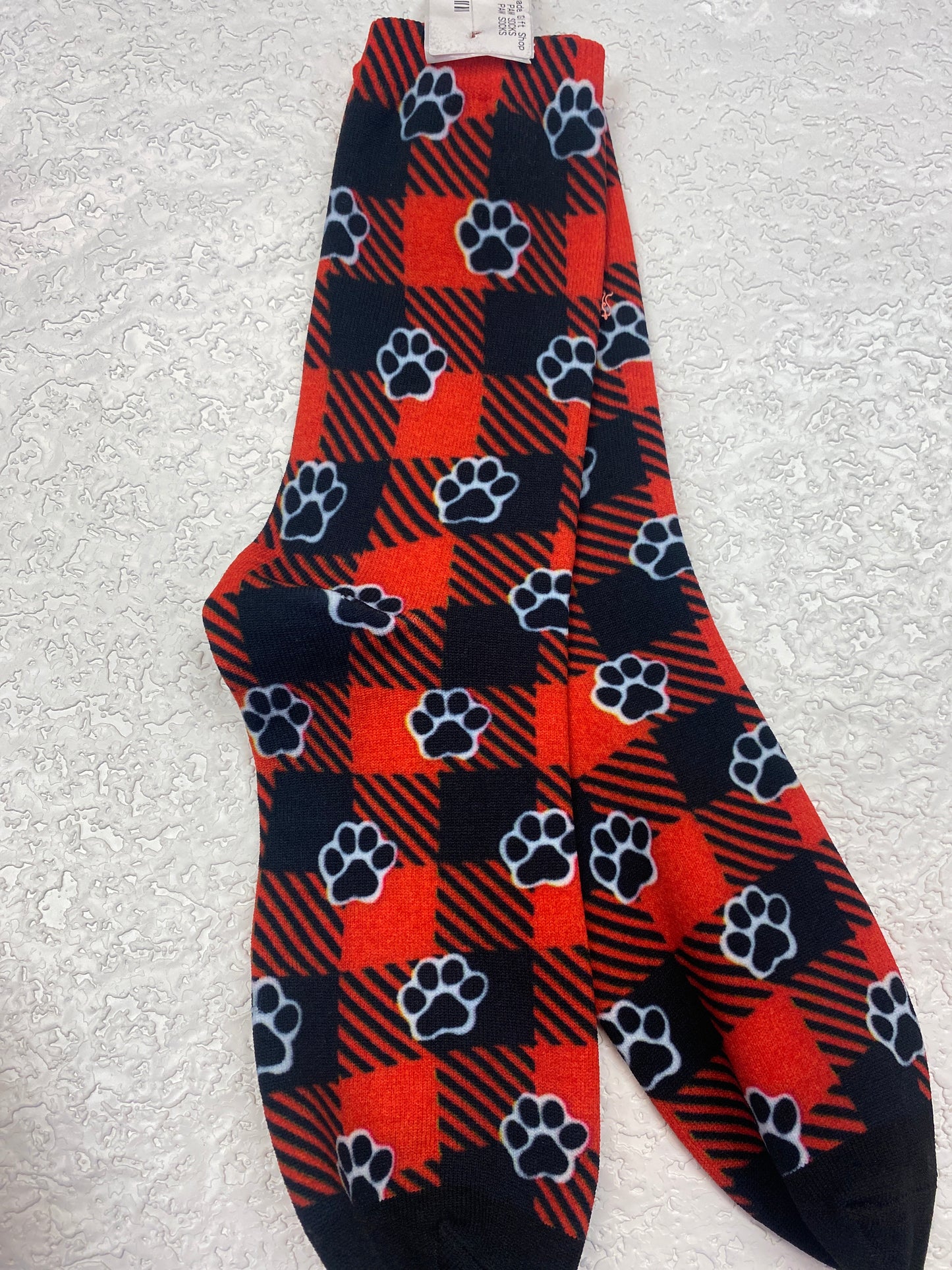 RED AND BLACK PAW SOCKS