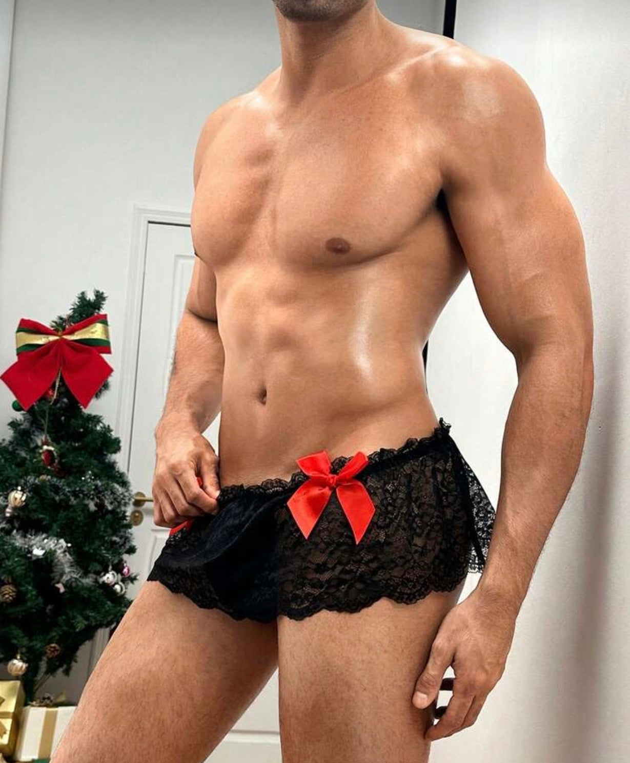 BLACK LACE RED BOW SEXY PANTY