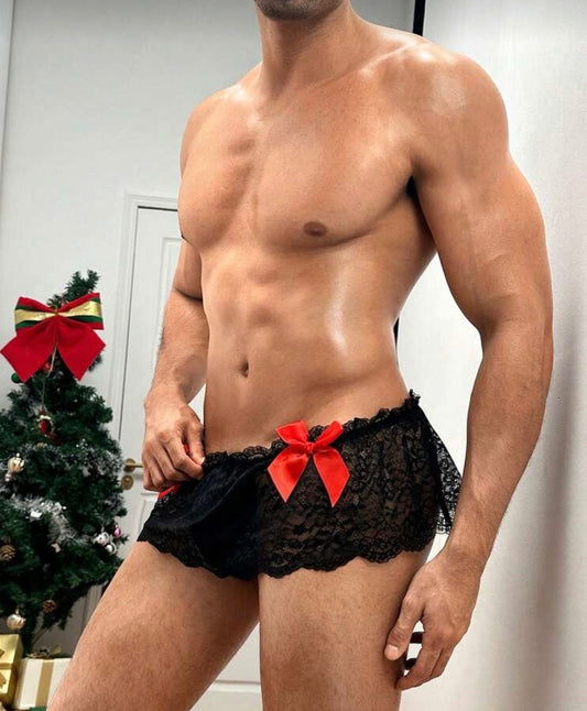 BLACK LACE RED BOW SEXY PANTY