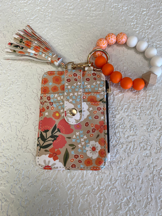 EARTH YELLOW FLORAL CHARM WRISTLET WALLET