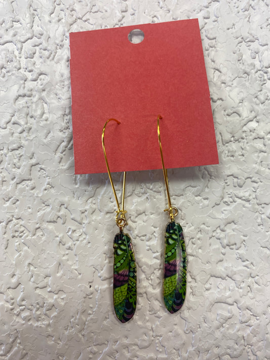 FEATHER GREEN PURPLE EARRINGS