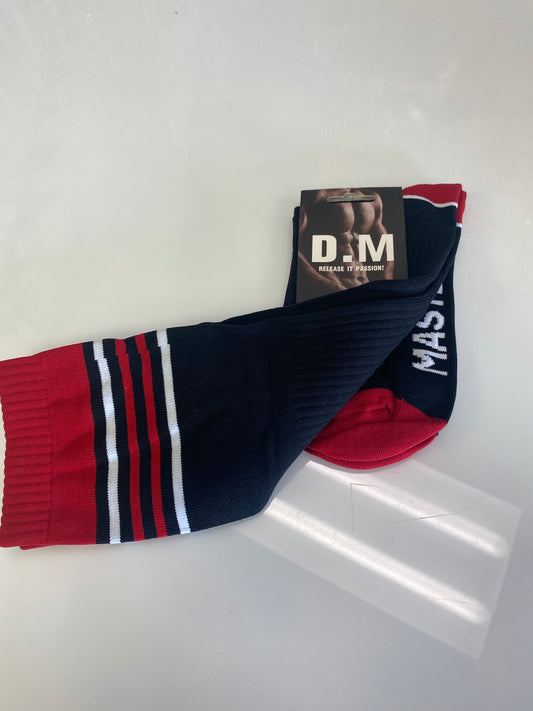 MENS STRIPED HIGH FOOTBALL SOCKS RED MASTER
