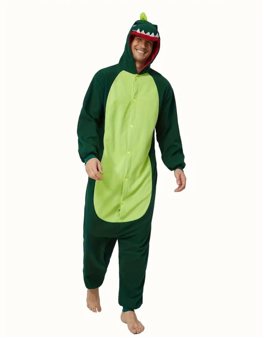GREEN DINO HOODED ONESIE