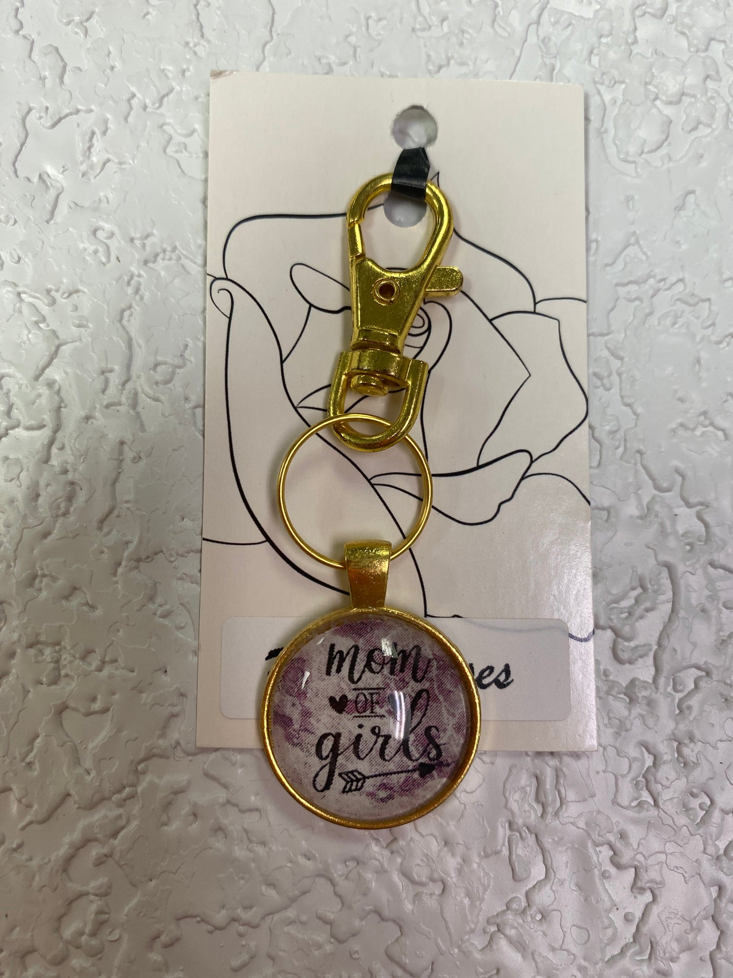 MOM OF GIRLS GOLD KEYCHAIN