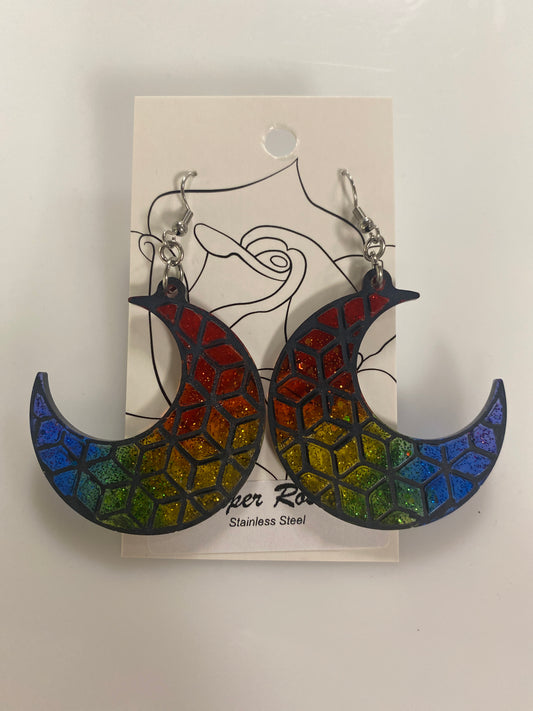 RAINBOW MOON DANGLING EARRINGS