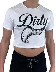 WHITE DIRTY CROP TOP LARGE LOGO