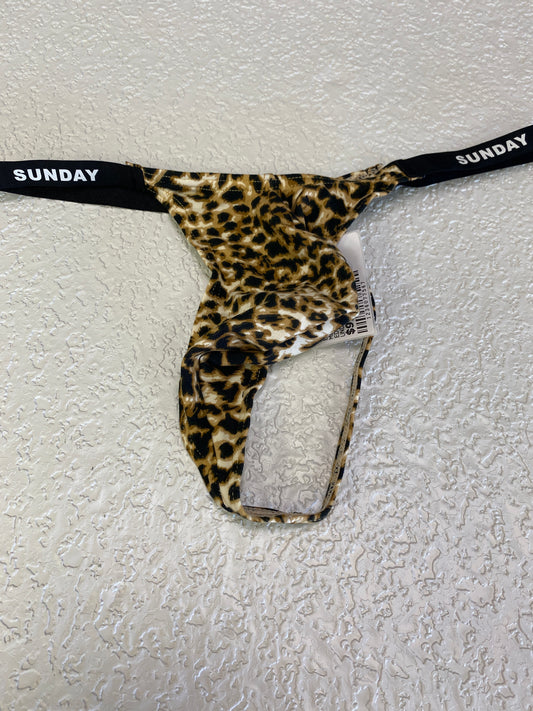 MENS TAN LEOPARD THONG UNDERWEAR XL