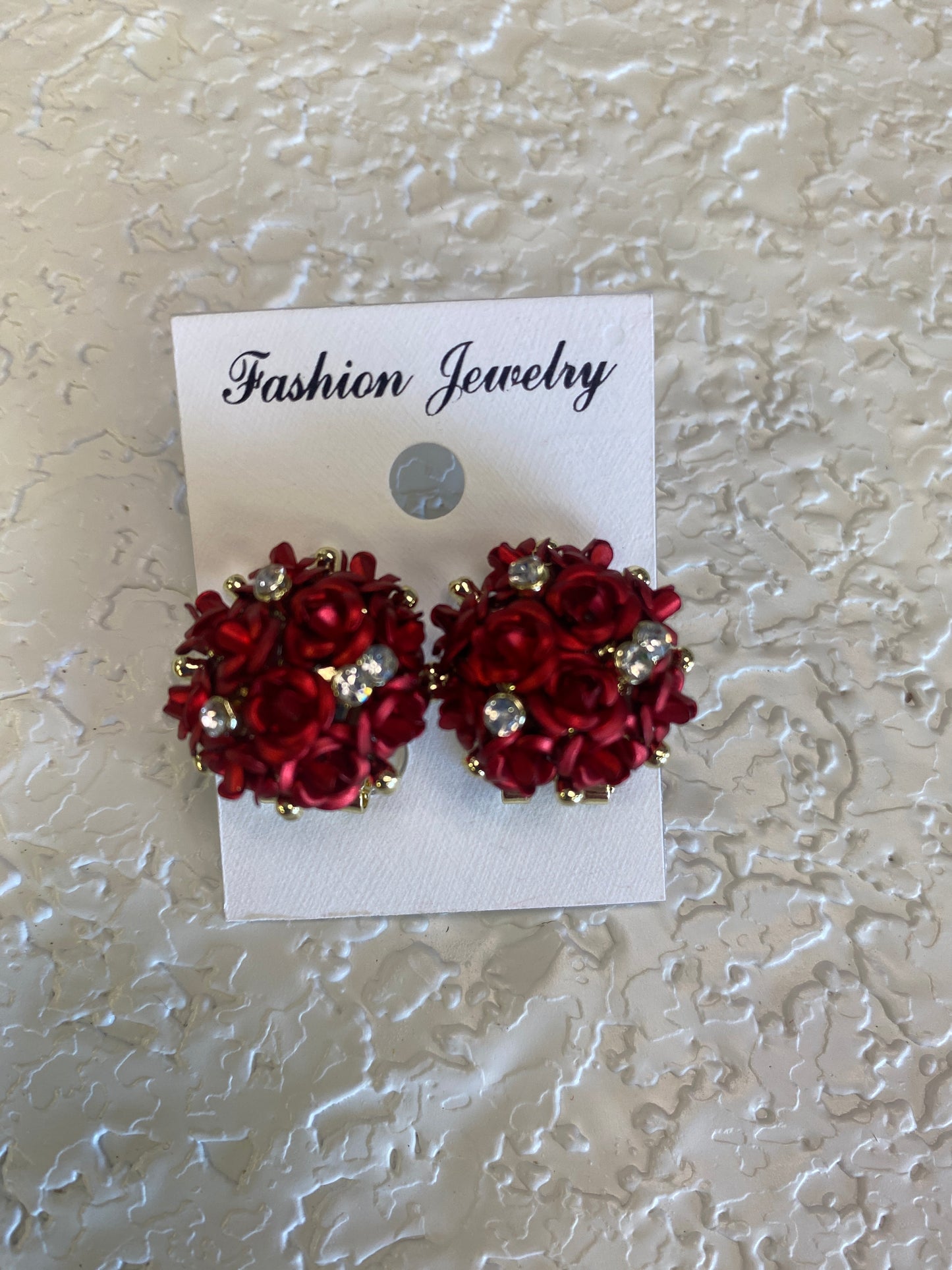 ROSE FLOWER STUD EARRINGS RED