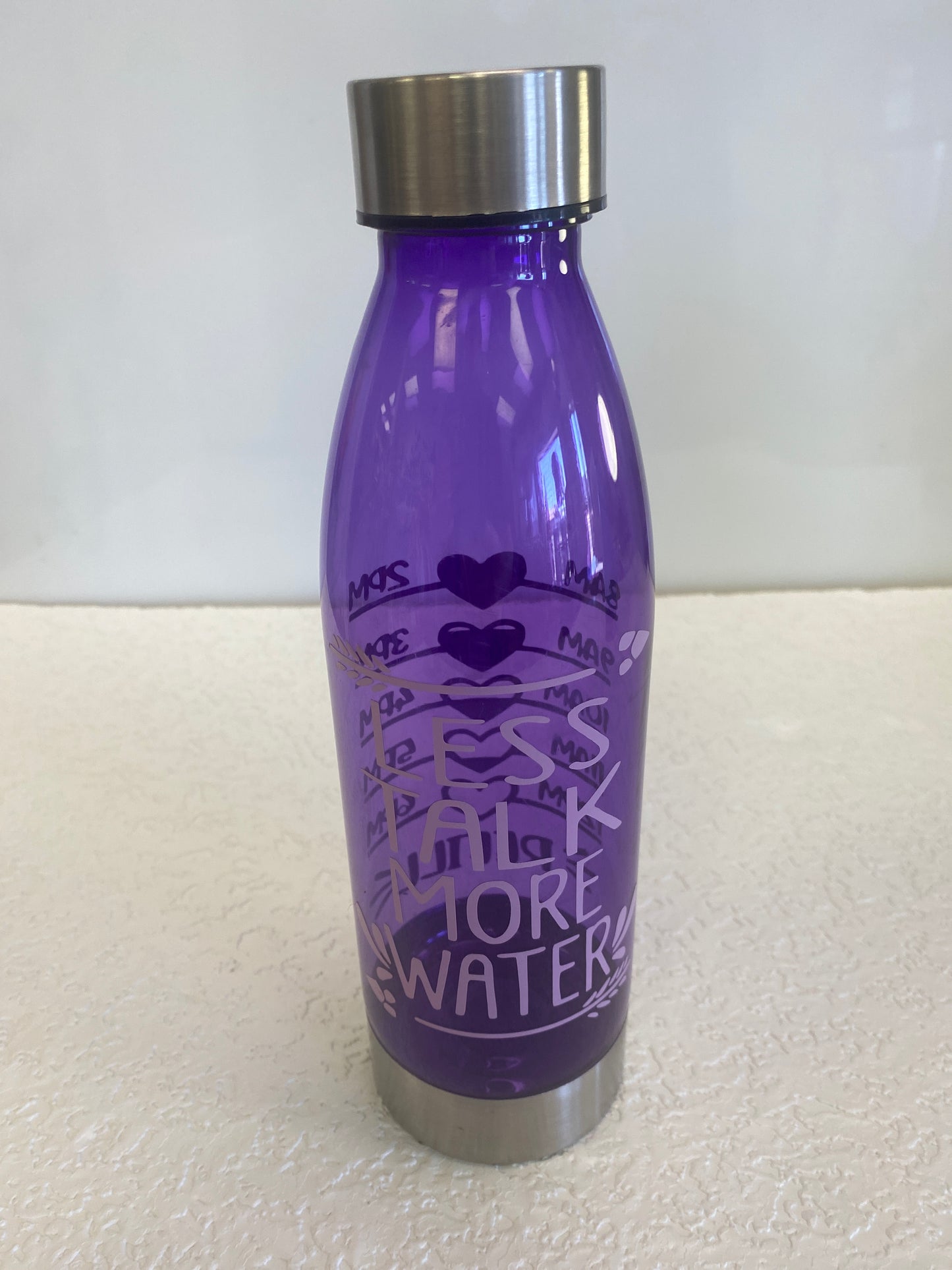 PLASTIC METAL PURPLE LESS TALK MORE WATER BOTTLE