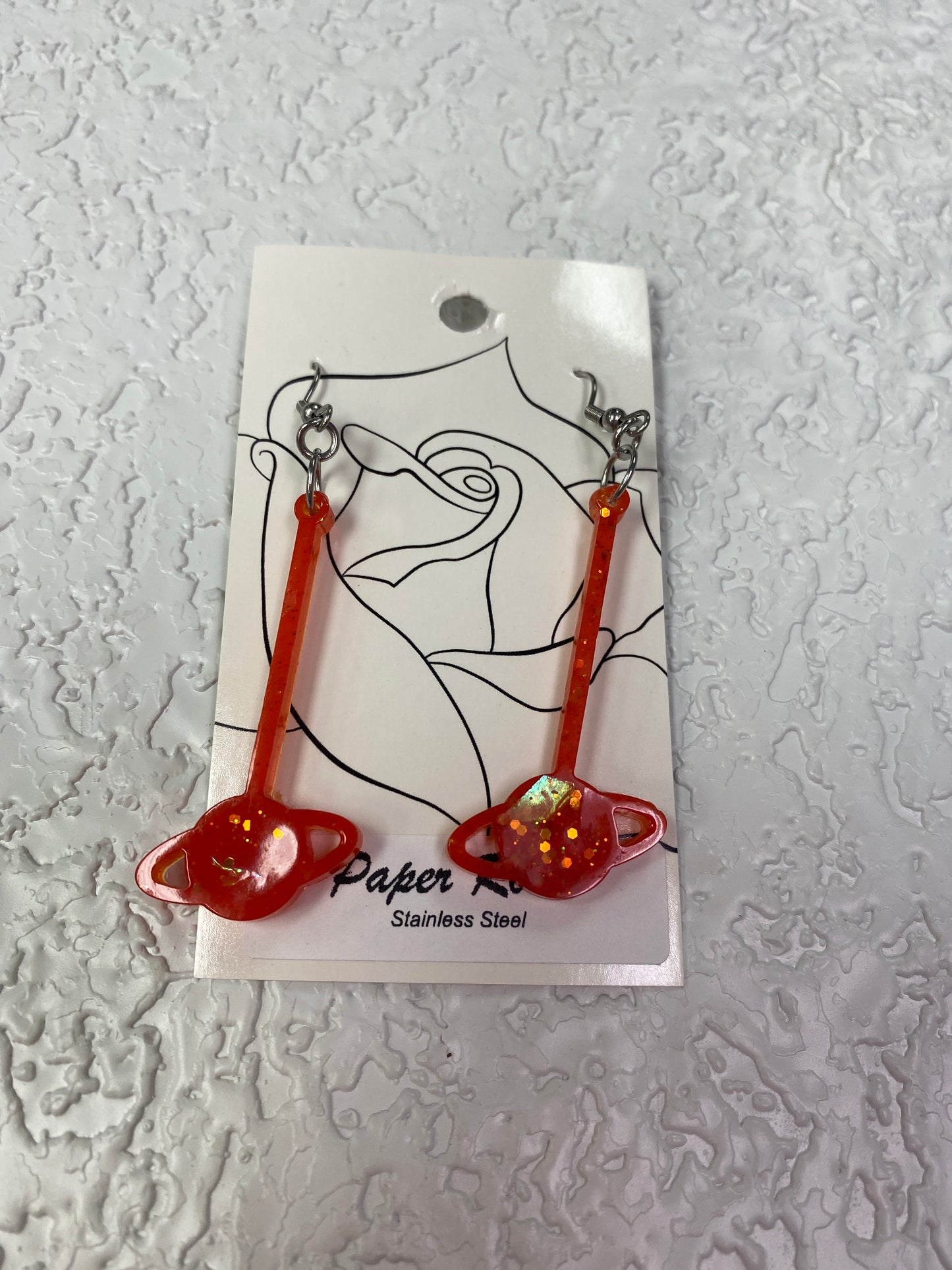 ORANGE RESIN SPACE DROP EARRINGS