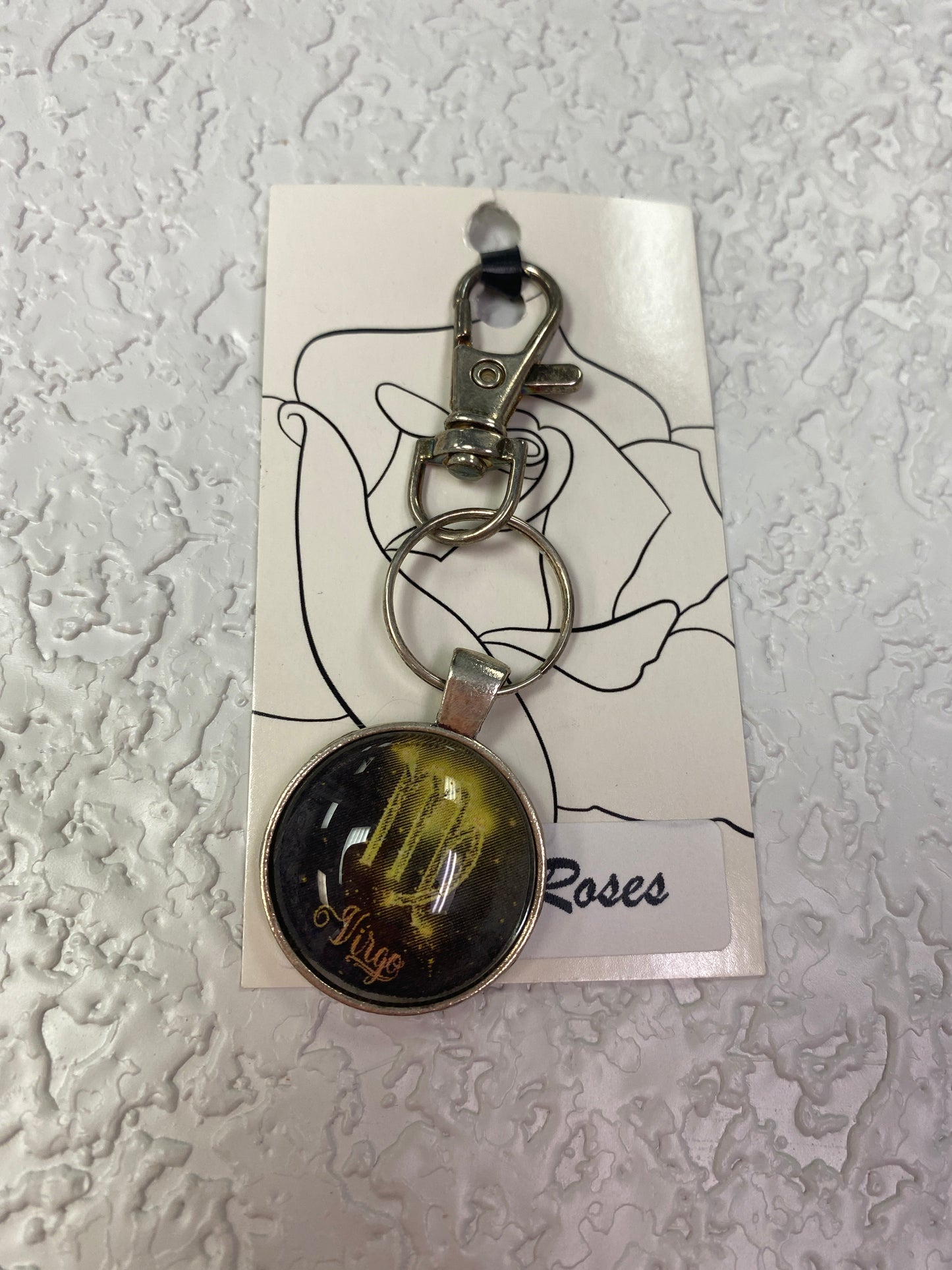 YELLOW VIRGO SILVER KEYCHAIN