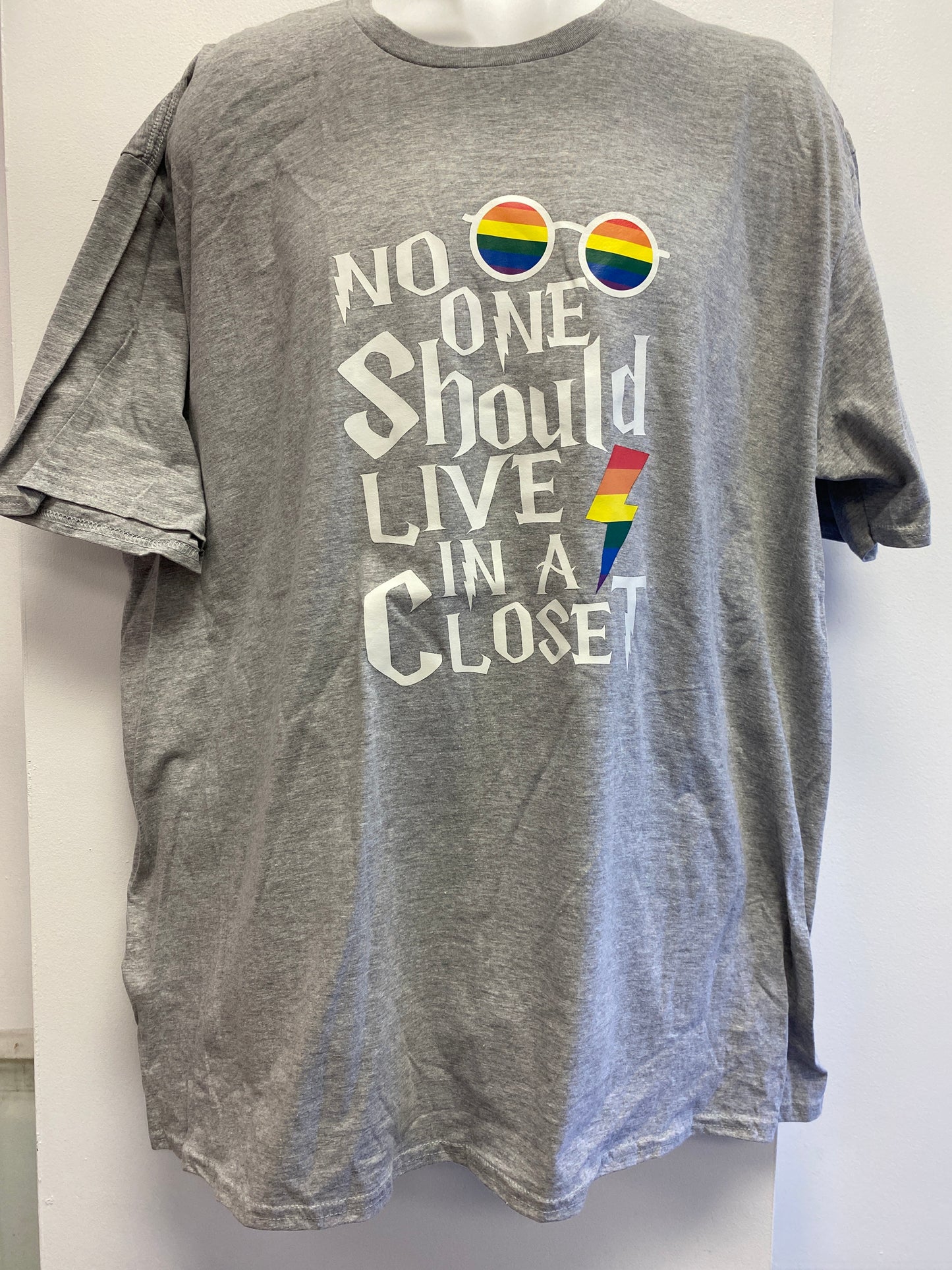 NO ONE SHOULD LIVE IN A CLOSET ADULT GREY SHIRT