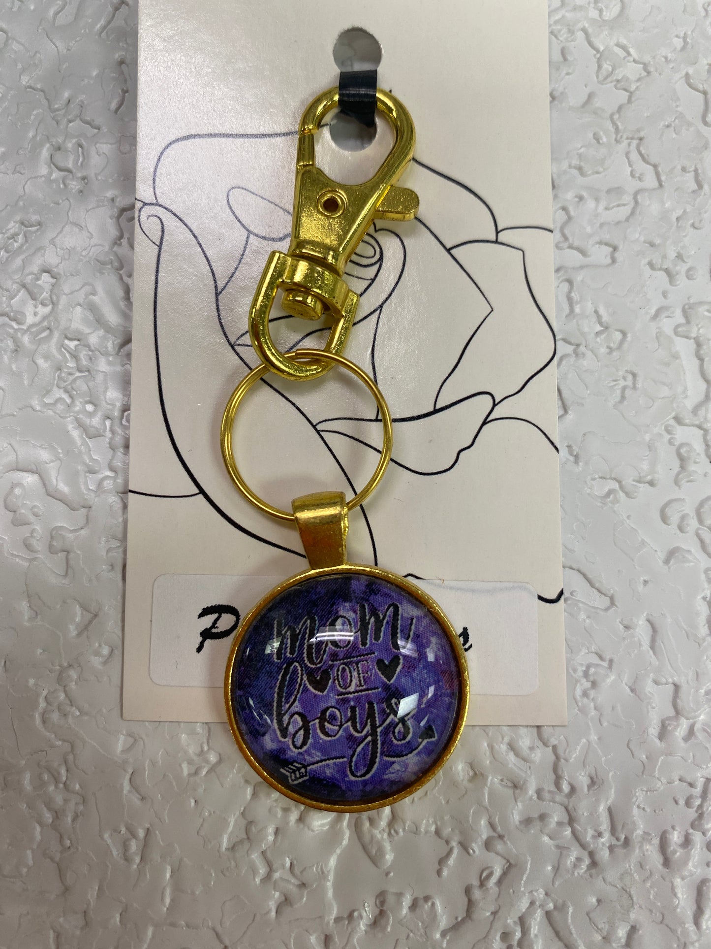 GOLD MOM OF BOYS KEYCHAIN