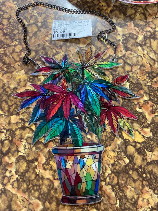 2D ACRYLIC WEED PLANT IN POT SUN CATCHER