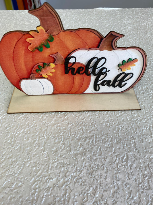 2D FLAT HELLO FALL PUMPKIN WOOD DECOR