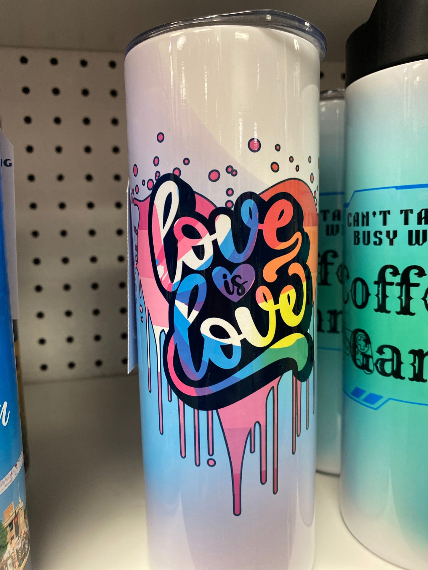 LOVE IS LOVE HEART COFFEE TUMBLER
