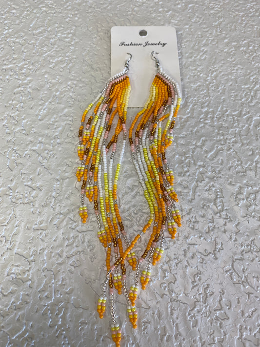 YELLOW TASSEL BEAD EARRINGS