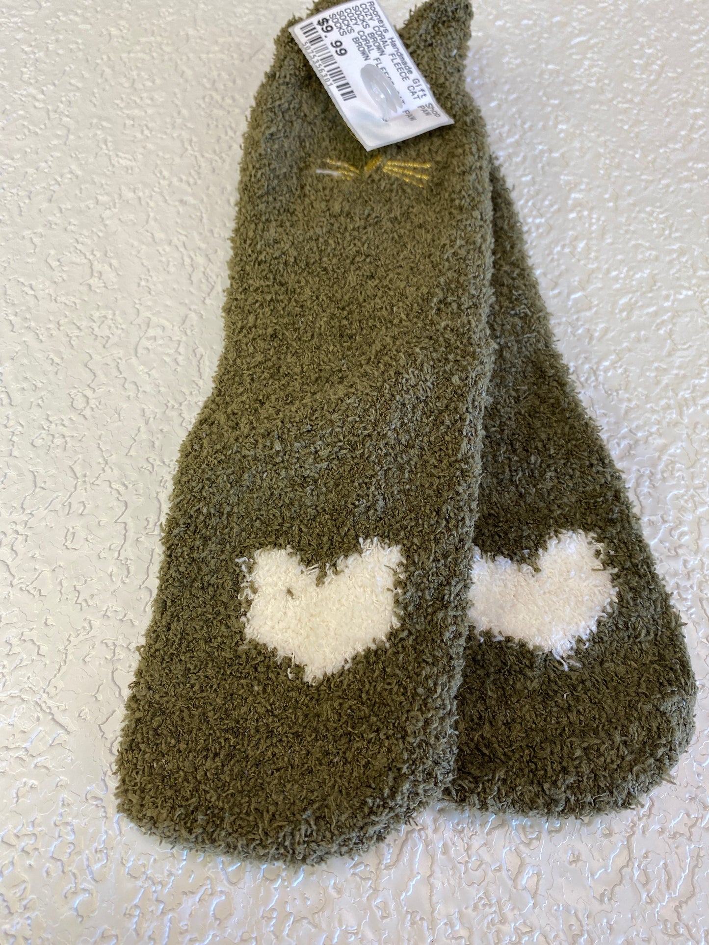 COZY CORAL FLEECE CAT PAW SOCKS BROWN
