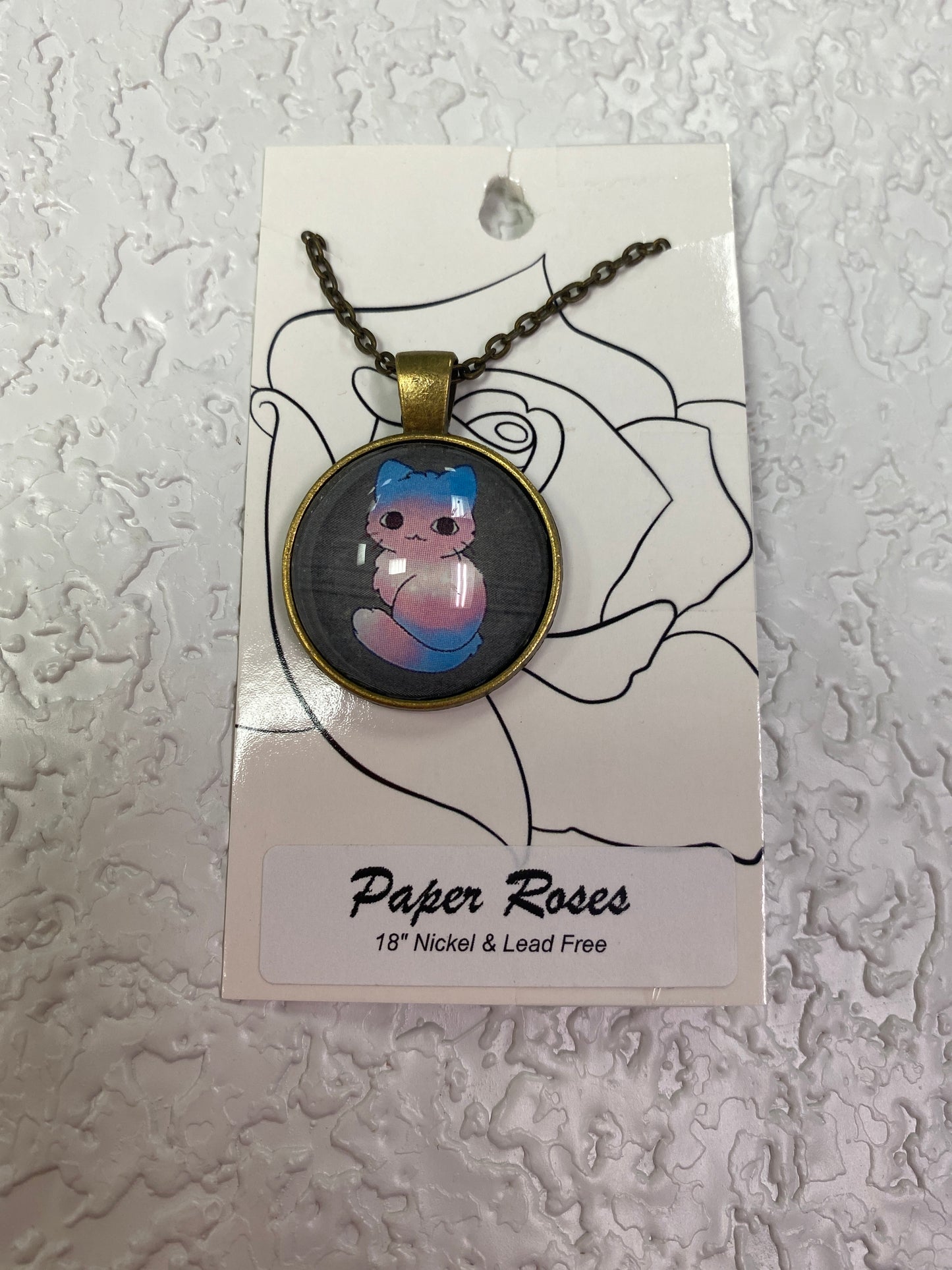 TRANS PRIDE CAT BRONZE NECKLACE