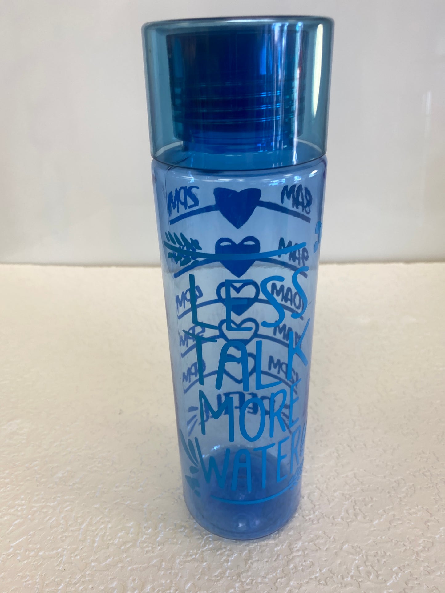 PLASTIC BLUE LESS TALK MORE WATER BOTTLE