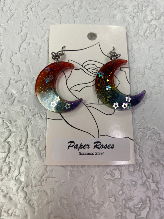 RAINBOW GLITTER MOON EARRINGS