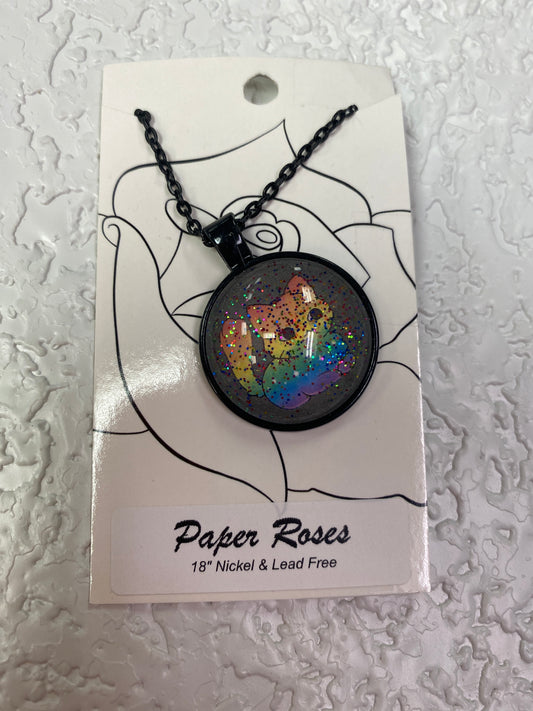 RAINBOW PRIDE CAT GLITTER BLACK NECKLACE