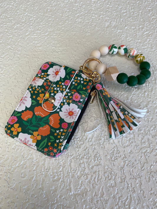 INK GREEN FLORAL CHARM WRISTLET WALLET
