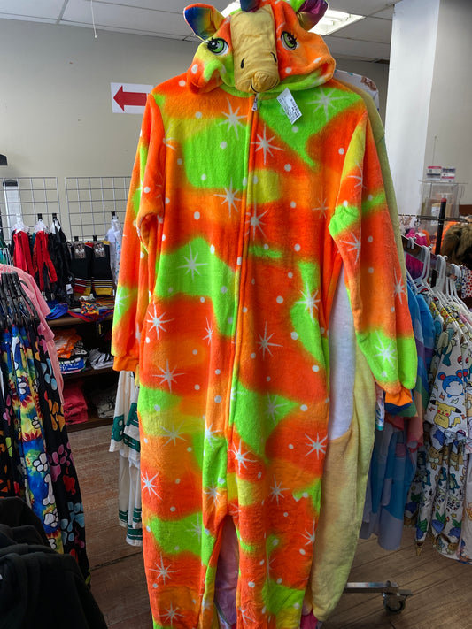 NEON ORANGE GREEN UNICORN JUMPSUIT XL