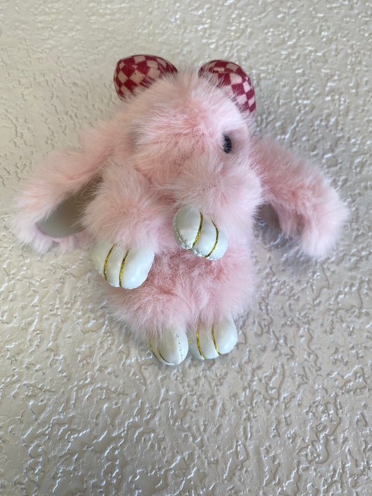 CUTE PLUSH BUNNY KEYCHAIN DARK PINK BOW