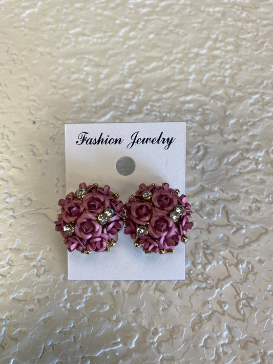 ROSE FLOWER STUD EARRINGS PINK