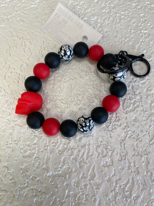 RED HALLOWEEN SKULL BEADED KEYCHAIN