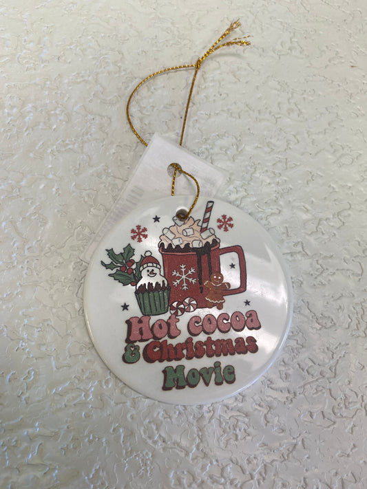 CERAMIC RED CUP SNOW FLAKES ORN